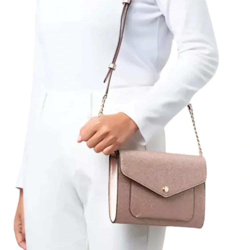 Kate Spade Tinsel Flap Rose Gold Crossbody Purse - Picture 6 of 11